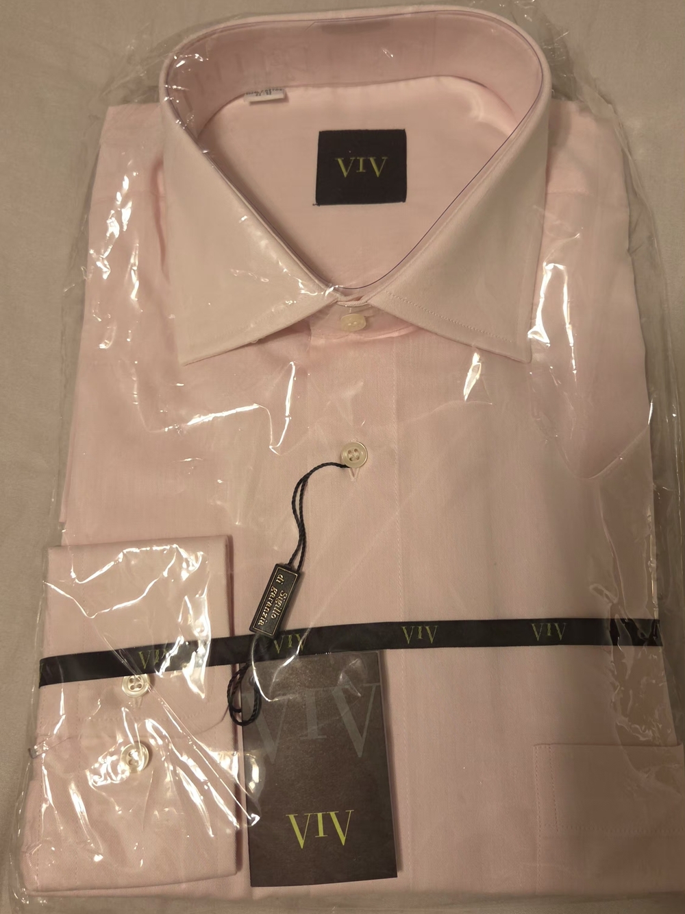 NWT VIV Men's Dress Shirt 17 34/35 Light Pink 100% Cotton New In Packaging